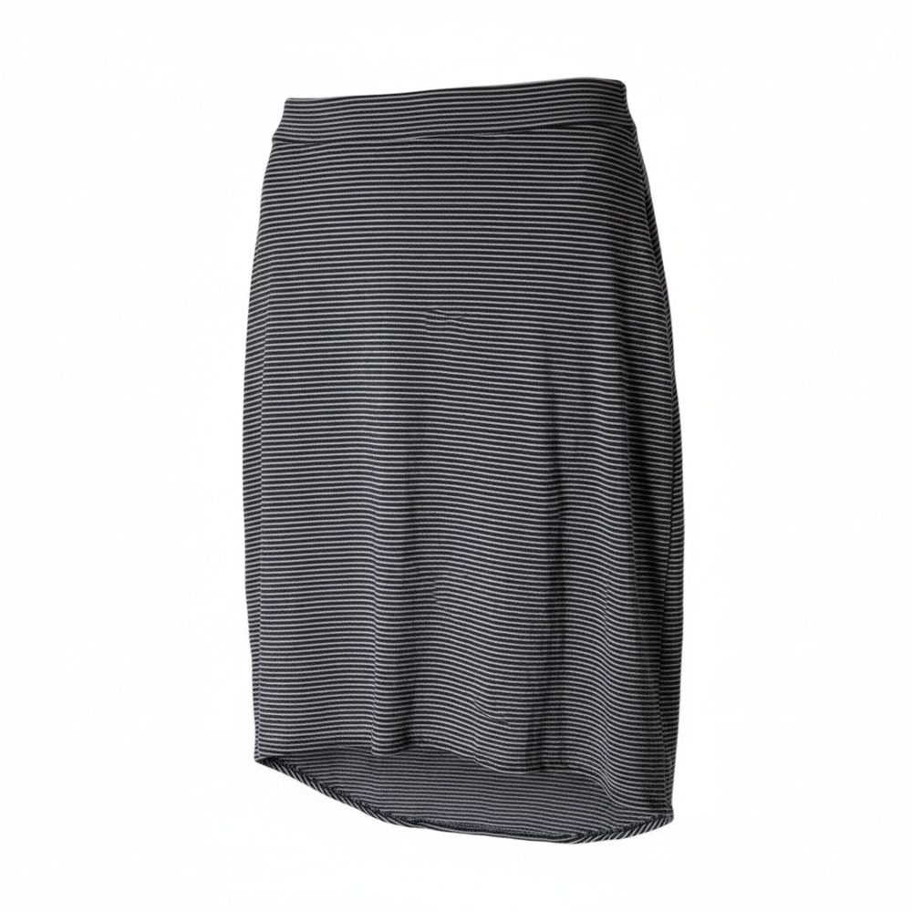 Eddie Bauer faux wrap skirt size XS black gray striped high low stretch casual